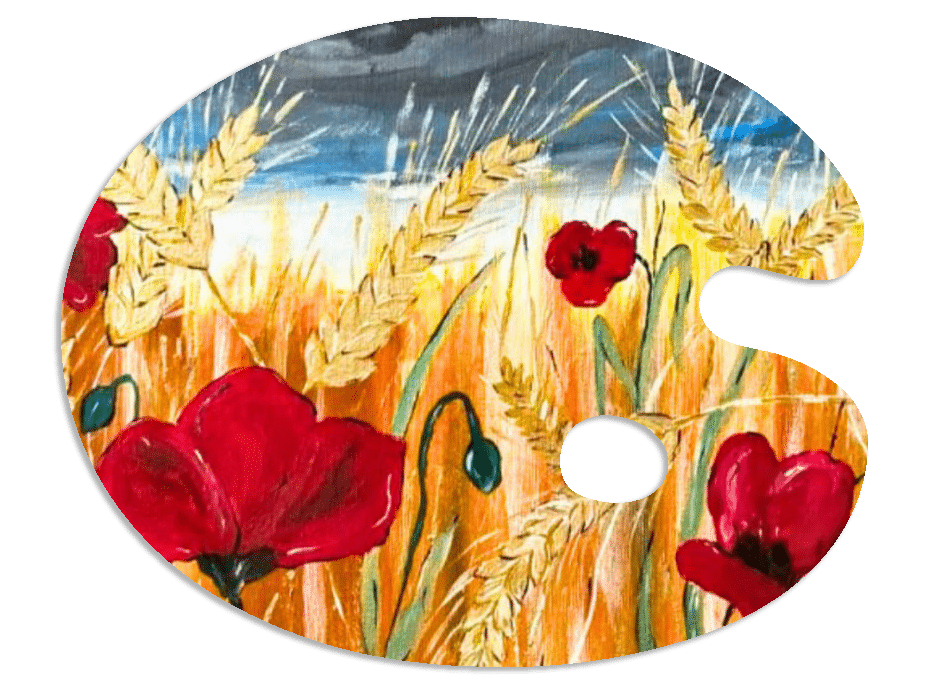 Paint pallet with a painting of Dede Art